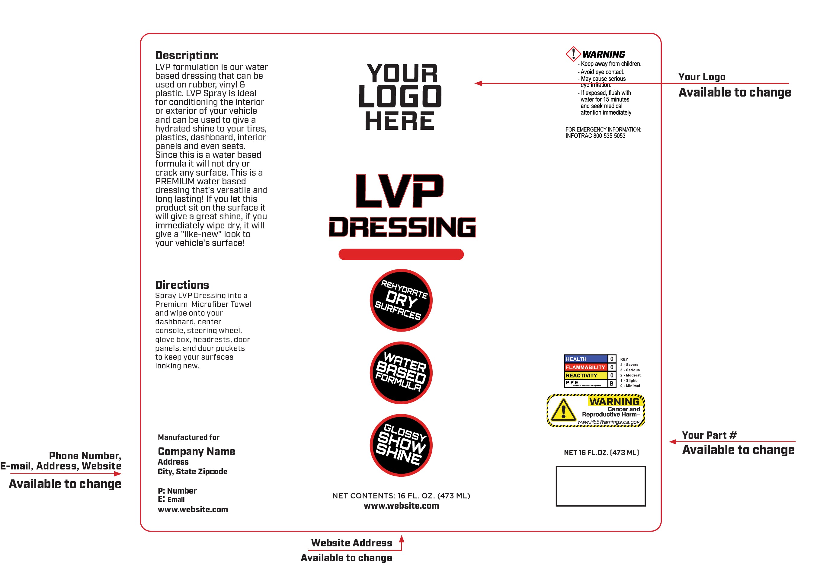 Private Label Rubber Vinyl Plastic Spray Dressing
