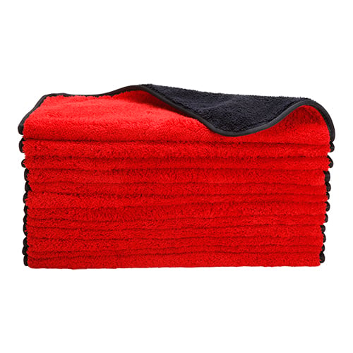 Dual-Faced Deluxe Microfiber Polishing Towel 820 GSM, 16"x16", Black & Red / Black Trim (60 pcs/cs)