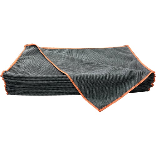 The Pearl Glass Cleaning Microfiber Towel 300 GSM, 16"x16", Grey / Orange Overlocked (240 pcs/cs)