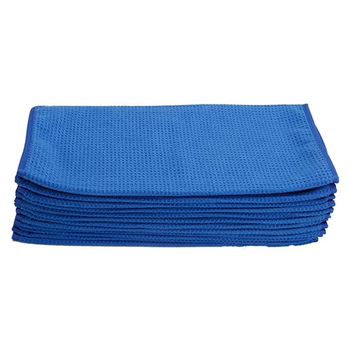 16"x24" Microfiber Waffle Weave Towel 380 GSM Blue/Blue Trim (120 Pcs/Ctn)